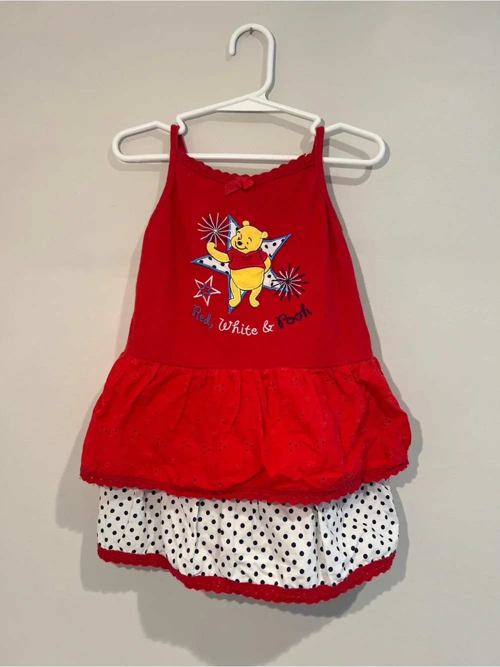Red White & Pooh Toddler Dress Patriotic Y2K 3T